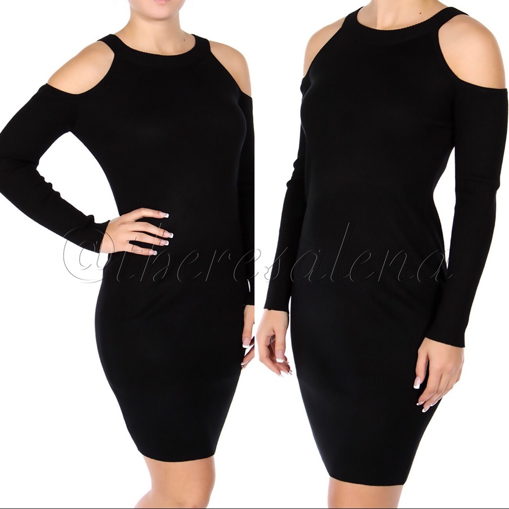 Black Long sleeve cold shoulder knit dress